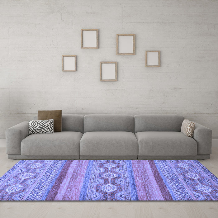 Machine Washable Southwestern Blue Country Rug in a Living Room, wshabs2502blu