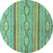 Round Machine Washable Southwestern Turquoise Country Area Rugs, wshabs2502turq