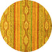 Round Machine Washable Southwestern Yellow Country Rug, wshabs2502yw