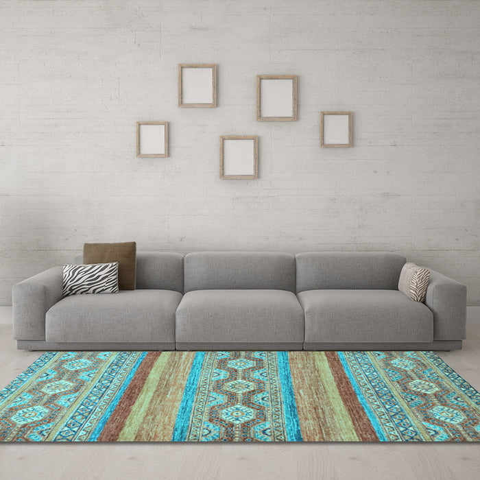 Machine Washable Southwestern Light Blue Country Rug in a Living Room, wshabs2502lblu