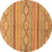 Round Machine Washable Southwestern Brown Country Rug, wshabs2502brn