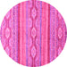 Round Machine Washable Southwestern Pink Country Rug, wshabs2502pnk