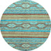 Round Southwestern Light Blue Country Rug, abs2502lblu