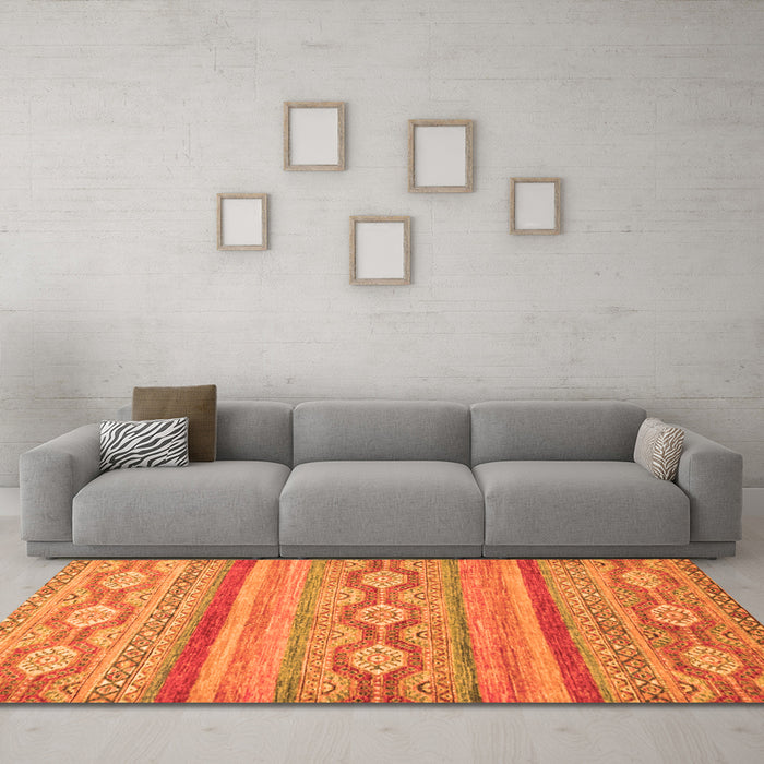 Machine Washable Southwestern Orange Country Area Rugs in a Living Room, wshabs2502org