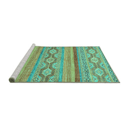 Sideview of Machine Washable Southwestern Turquoise Country Area Rugs, wshabs2502turq