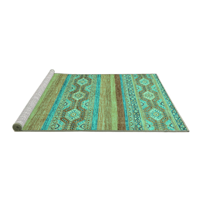 Sideview of Machine Washable Southwestern Turquoise Country Area Rugs, wshabs2502turq