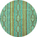 Round Abstract Turquoise Modern Rug, abs2503turq