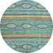 Round Machine Washable Abstract Light Blue Modern Rug, wshabs2503lblu