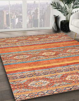 Abstract Red Modern Rug in Family Room, abs2503