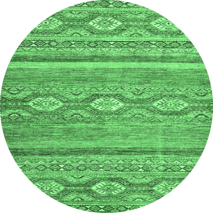 Round Machine Washable Abstract Emerald Green Modern Area Rugs, wshabs2503emgrn