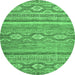 Round Abstract Emerald Green Modern Rug, abs2503emgrn