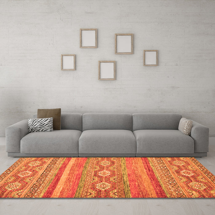 Machine Washable Abstract Orange Modern Area Rugs in a Living Room, wshabs2503org