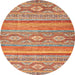 Round Machine Washable Abstract Red Rug, wshabs2503