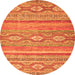 Round Machine Washable Abstract Orange Modern Area Rugs, wshabs2503org