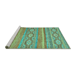 Sideview of Machine Washable Abstract Turquoise Modern Area Rugs, wshabs2503turq