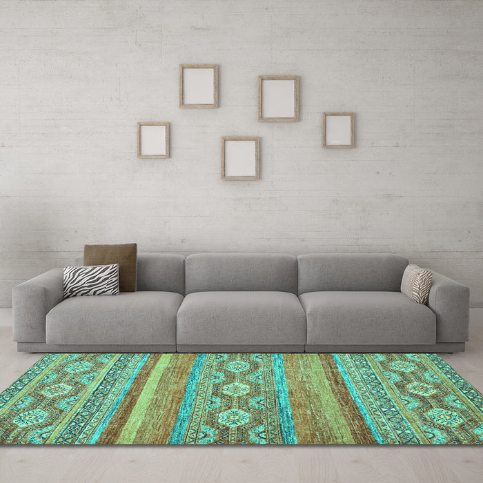 Machine Washable Abstract Turquoise Modern Area Rugs in a Living Room,, wshabs2503turq