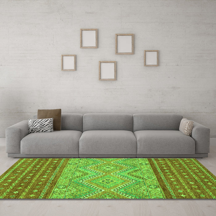 Machine Washable Southwestern Green Country Area Rugs in a Living Room,, wshabs2504grn