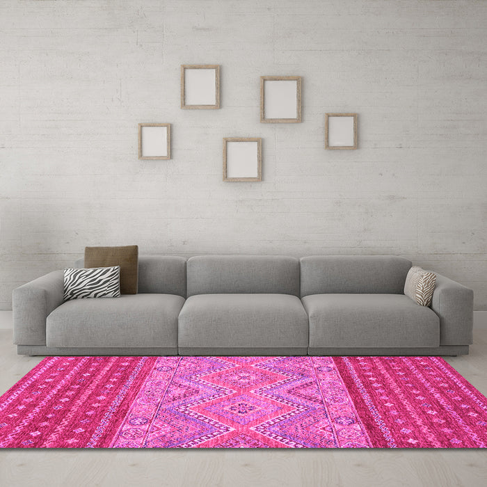 Machine Washable Southwestern Pink Country Rug in a Living Room, wshabs2504pnk