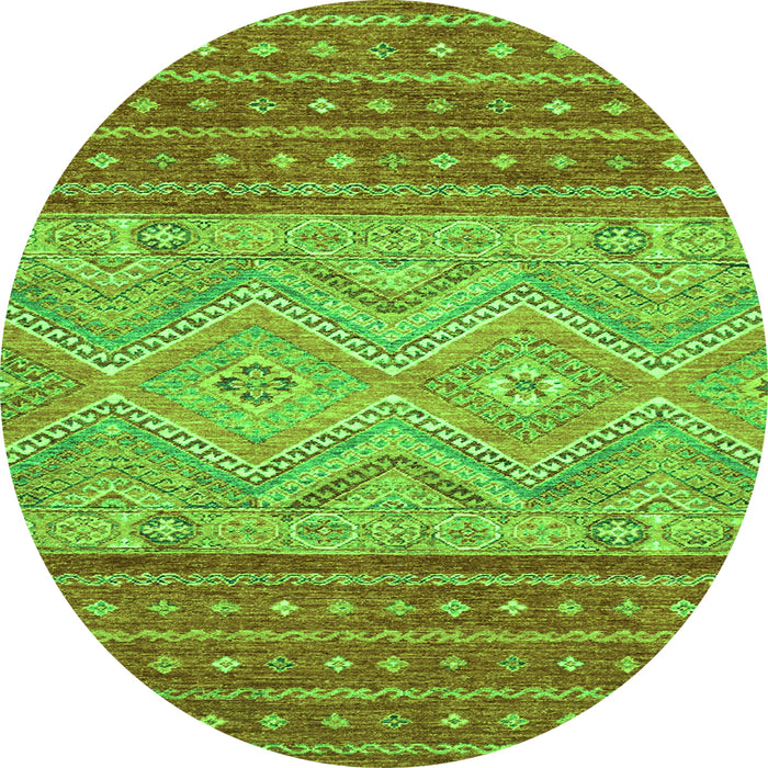 Round Machine Washable Southwestern Green Country Area Rugs, wshabs2504grn