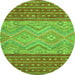 Round Machine Washable Southwestern Green Country Area Rugs, wshabs2504grn