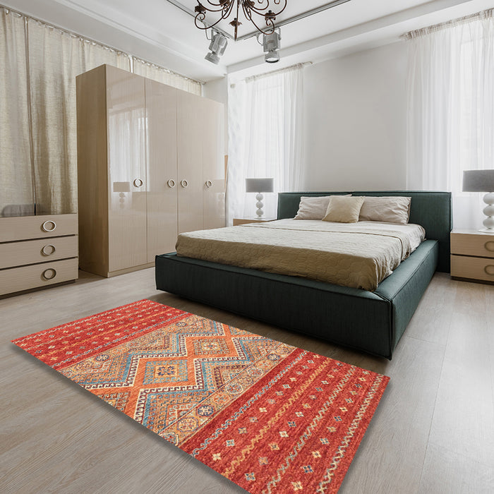 Abstract Brown Sand Brown Southwestern Rug in a Bedroom, abs2504