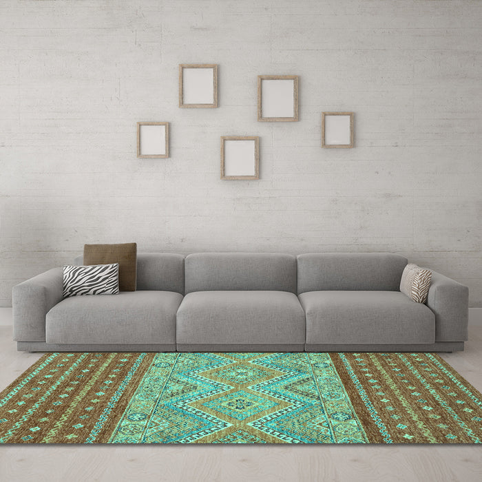 Machine Washable Southwestern Turquoise Country Area Rugs in a Living Room,, wshabs2504turq