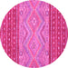 Round Machine Washable Southwestern Pink Country Rug, wshabs2504pnk