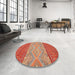 Round Machine Washable Abstract Brown Sand Brown Rug in a Office, wshabs2504