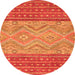 Round Machine Washable Southwestern Orange Country Area Rugs, wshabs2504org