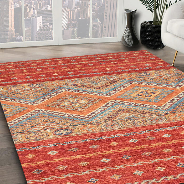 Abstract Brown Sand Brown Southwestern Rug in Family Room, abs2504