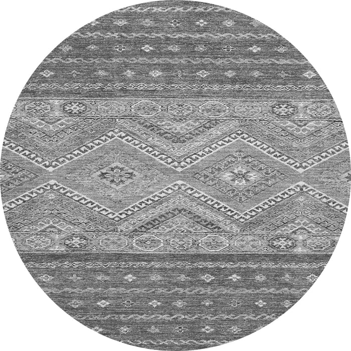Round Machine Washable Southwestern Gray Country Rug, wshabs2504gry