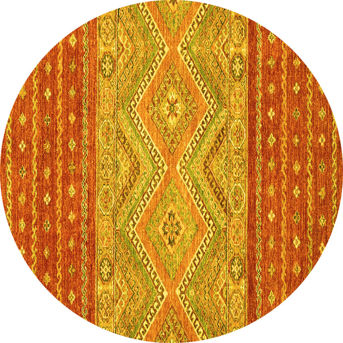 Round Machine Washable Southwestern Yellow Country Rug, wshabs2504yw