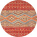 Round Abstract Brown Sand Brown Southwestern Rug, abs2504