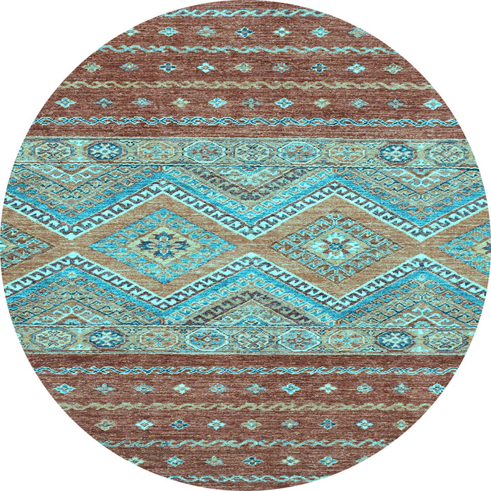 Round Southwestern Light Blue Country Rug, abs2504lblu