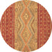 Round Machine Washable Southwestern Brown Country Rug, wshabs2504brn