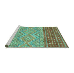 Sideview of Machine Washable Southwestern Turquoise Country Area Rugs, wshabs2504turq