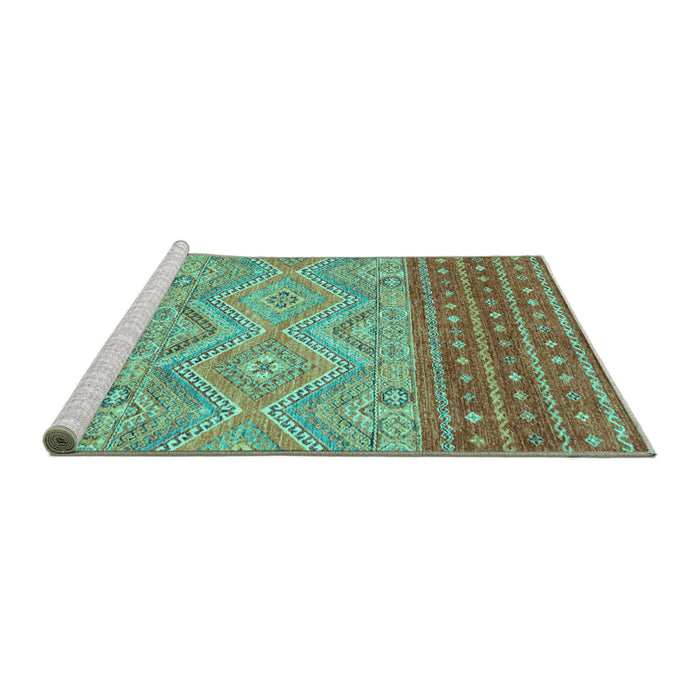 Sideview of Machine Washable Southwestern Turquoise Country Area Rugs, wshabs2504turq