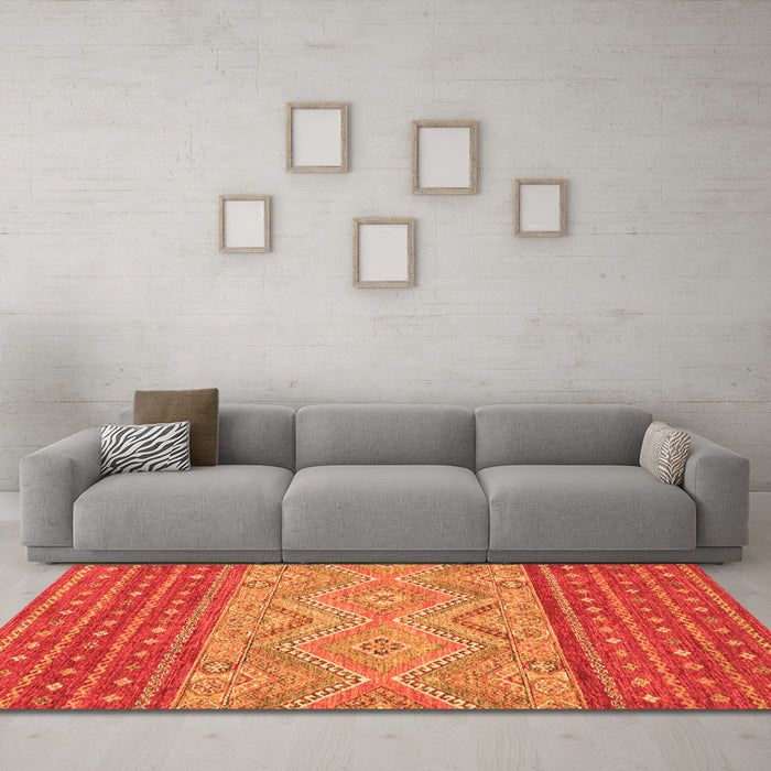 Machine Washable Southwestern Orange Country Area Rugs in a Living Room, wshabs2504org