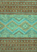 Machine Washable Southwestern Turquoise Country Area Rugs, wshabs2504turq