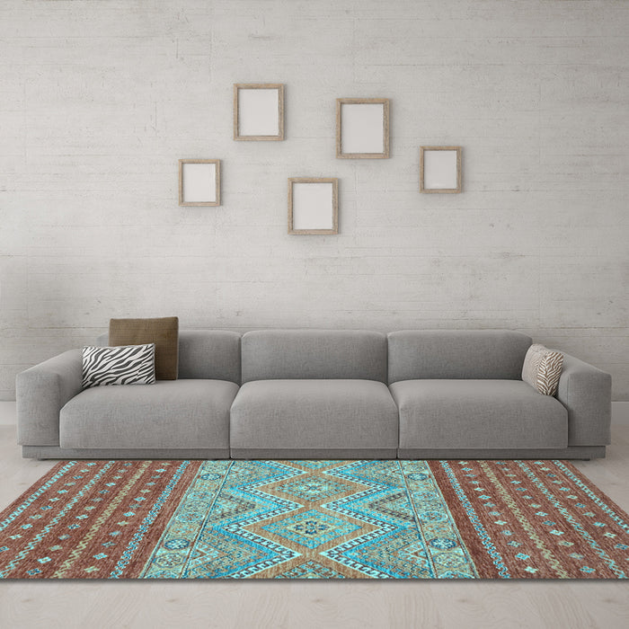 Machine Washable Southwestern Light Blue Country Rug in a Living Room, wshabs2504lblu