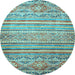 Round Machine Washable Abstract Light Blue Modern Rug, wshabs2505lblu