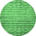 Round Abstract Emerald Green Modern Rug, abs2505emgrn