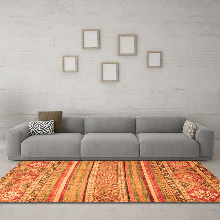 Machine Washable Abstract Orange Modern Area Rugs in a Living Room, wshabs2505org