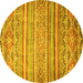 Round Abstract Yellow Modern Rug, abs2505yw