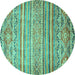 Round Abstract Turquoise Modern Rug, abs2505turq