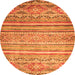 Round Machine Washable Abstract Orange Modern Area Rugs, wshabs2505org