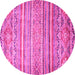 Round Machine Washable Abstract Pink Modern Rug, wshabs2505pnk