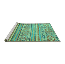 Sideview of Machine Washable Abstract Turquoise Modern Area Rugs, wshabs2505turq