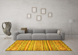 Machine Washable Abstract Yellow Modern Rug in a Living Room, wshabs2505yw