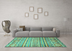 Machine Washable Abstract Turquoise Modern Area Rugs in a Living Room,, wshabs2505turq